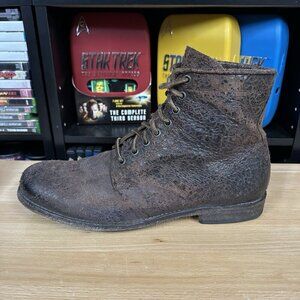 Frye Boots Mens 9.5 Brown Tyler Leather Lace Up Distressed Rugged Rawhide